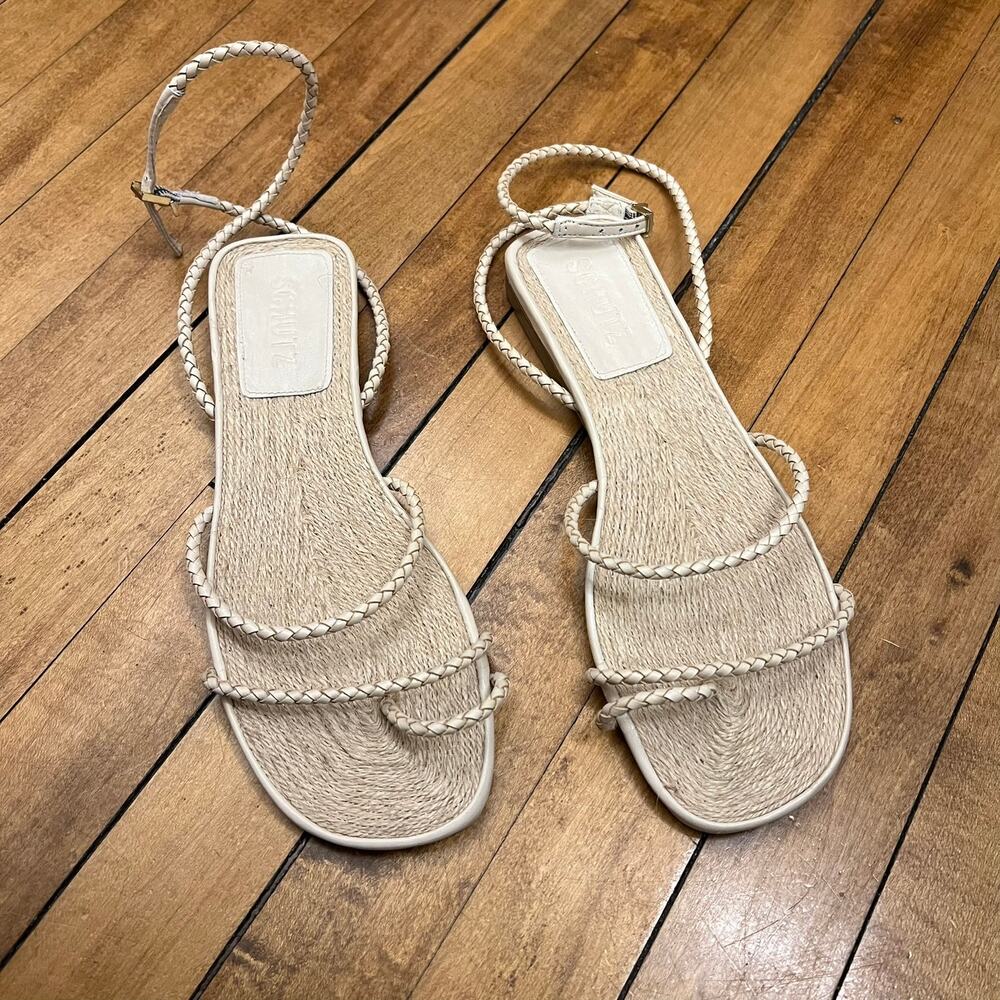 Schutz Kaya Straw Flat sz 6B US Women's Sandals Off White $118 NWOB
